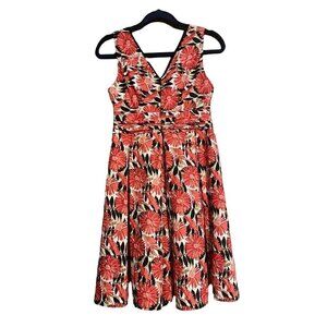 Robbie Bee 6P Petite Fit & Flare Dress, Red Floral. Sleeveless.